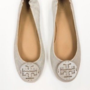 Tory Burch Minnie Flats Metallic Sand (Size 7)